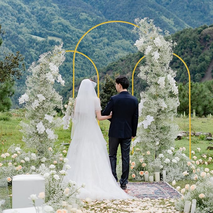 Wokceer Wedding Arch Backdrop Stand (7.2FT,6FT,6FT) Set of 3 Gold Metal Wedding Arch Stand for Birthday Party Wedding Ceremony Baby Shower Garden Balloon Arch Decoration