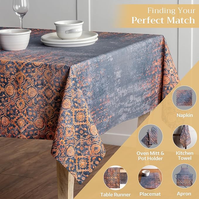 Maison d' Hermine Table Cloth Rectangle Table 100% Cotton 70 x 90 Inches Fall Tablecloth Reusable Everyday Use for Thanksgiving Christmas Decorations Dining Farmhouse Party (Imperfection)