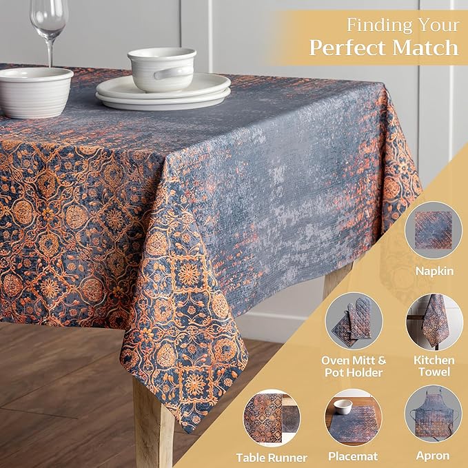 Maison d' Hermine Table Cloth Rectangle Table 100% Cotton 60 x 90 Inches Fall Tablecloth Reusable Everyday Use for Thanksgiving Christmas Decorations Dining Farmhouse Party (Imperfection)
