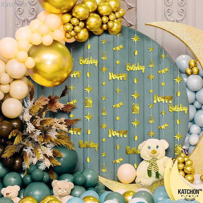 KatchOn, Gold Happy Birthday Garland Banner - 6.5 Feet, Pack of 8 No DIY | Gold Garland Birthday Decorations | Happy Bday Backdrop | Bday Decorations for Women