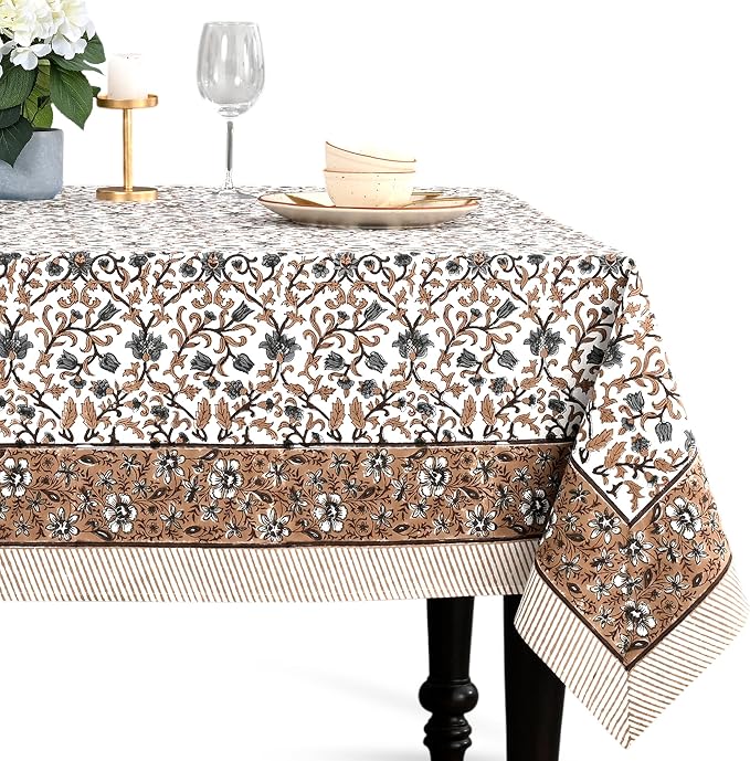 CPC Autumn Vine Tablecloth 100% Cotton 70x118 Inch Indian Block Print Rectangle Table Cover, Table Cloth for Gifting in Weddings, Halloween, Fall, Christmas, Thanksgiving