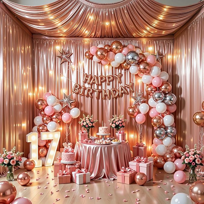 Rose Gold Glitter Backdrop Curtains - 10x12FT Satin Photo Backdrop, Wrinkle-Free Shimmer Back Drop Cloth Shiny Drapes for Photobooth Wedding Birthday Parties Photoshoot Background Decorations