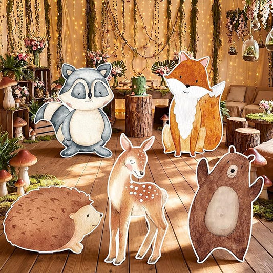 Capoda 5 Pcs Large Woodland Animal Party Signs Decoration, Forest Animal Cardboard Cutouts Yard Signs Centerpieces for Woodland Birthday Party Decor Supplies