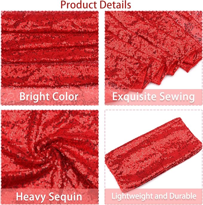 12 Packs 12 X 72 Inch Red Sequin Table Runner Glitter Dining Table Runner for Birthday Wedding Engagement Bridal Baby Shower Bachelorette Holiday Celebration Party Supplies Decorations (Red)