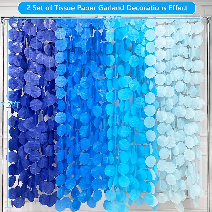 PinkBlume 205 Ft Blue Party Decorations Ombre Navy Circle Dot Backdrop Streamer Royal Tissue Paper Polka Hanging Garland for Birthday Graduation Wedding Under The Sea Nautical Ahoy Achor