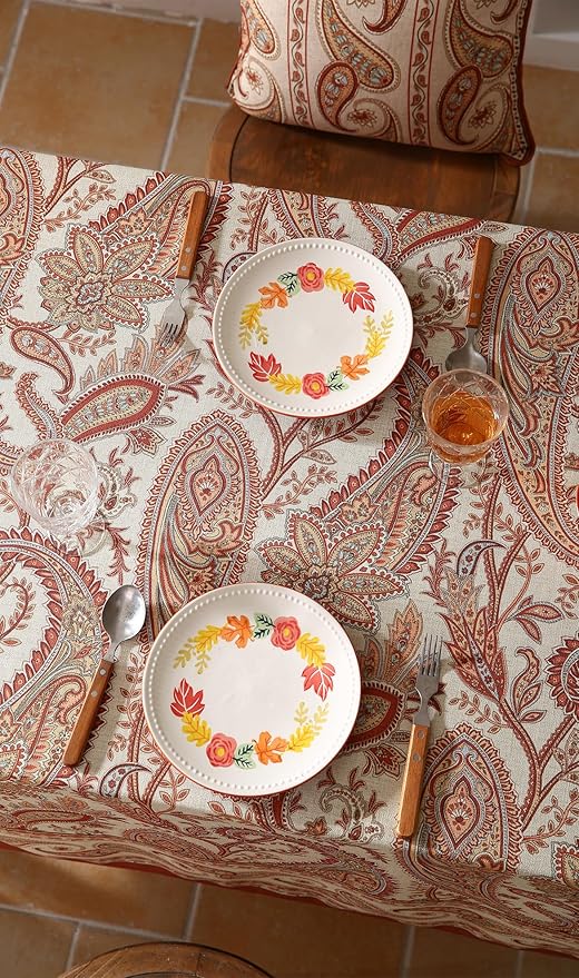 ISAENNE Designer Vintage Square Linen Tablecloth,67"x67"-Chauffrey D | Vintage French Table Cloth Square Table,Cashew Pattern,Durable,Heavyweight,Dining Room,Kitchen,Tea Party,Thanksgiving