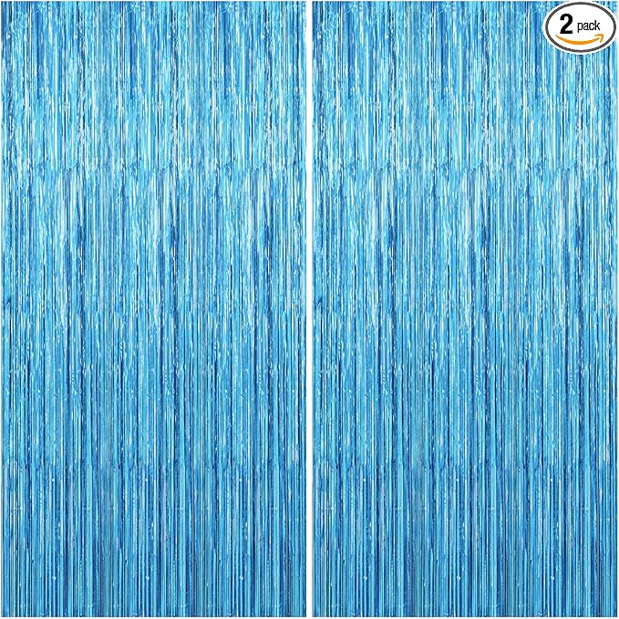 2 Pack Party Decorations Blue Streamers Fringe Backdrop Ocean Themed Decorations Foil Curtain Backdrop Blue Birthday Baby Shower Bachelorette Christmas Party Decor Supplies
