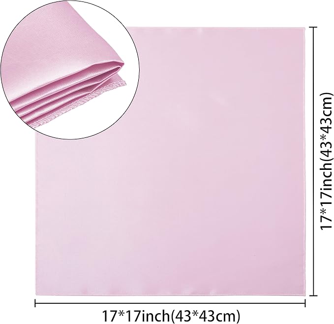 24 Pack Square Satin Dinner Napkins, 17x17 Inches Silky Soft Smooth Table Cloth Napkins for Restaurant Weddings Banquet Party Decoration, Pink