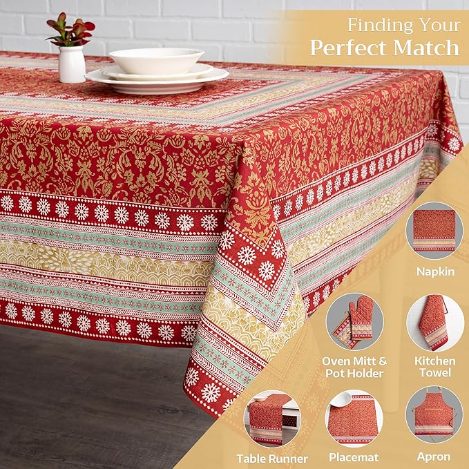 Maison d' Hermine Table Cloth Square Table 100% Cotton 60 x 60 Inches Fall Tablecloth Reusable Everyday Use for Thanksgiving Christmas Decorations Dining Farmhouse Party (Sofia)