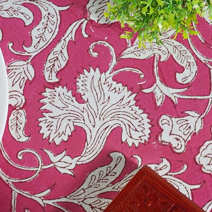 Ridhi Round Tablecloth Hand Block Print 100% Cotton Reusable Deep Pruce Red 132 Inch Table Cover Decorative Everyday Use for Dining, Home, Party, Wedding, Farmhouse Gift for Spring, Mother's Day