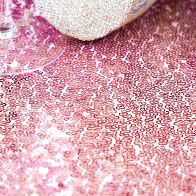 Rose Pink Glitter Sequin Tablecloth 132'' Round for Party, Outdoor, Birthday, Wedding Decorations