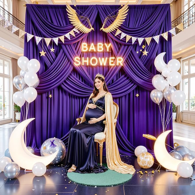 10x14ft Deep Purple Backdrop Curtains for Wedding Party, 2 Panels 14 ft Long Back Drop Cloth, Wrinkle-Free Polyester Drapes for Birthday, Baby Shower, Stage Photography Background