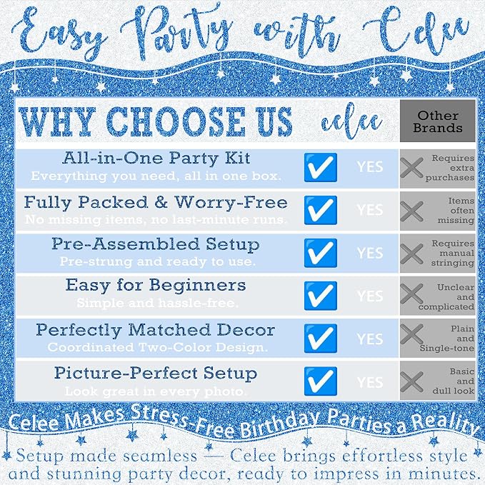 Blue and Silver Birthday Party Decorations Set - Happy Birthday Banner Balloons Foil Curtains Hanging Swirls for Men Women Kids Birthday Party Supplies