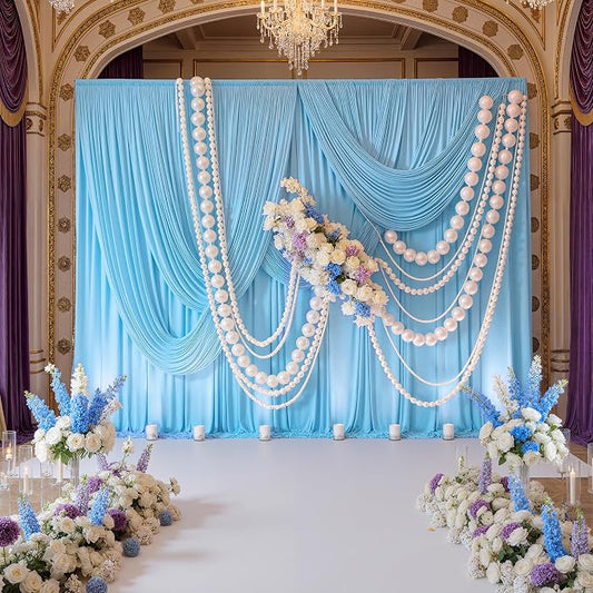 20ft x 10ft Baby Blue Backdrop Curtains for Parties, 4 Panels 5×10ft Soft Silky Polyester Photo Backdrop Drapes for Weddings Birthday Party Photography Baby Shower Home Decorations