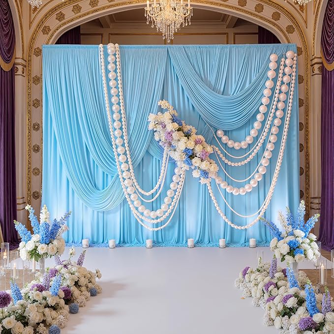 10ft x 10ft Wrinkle Free Baby Blue Backdrop Curtain for Parties, Polyester Blue Photo Backdrop Drapes 2 Panels 5x10ft for Wedding Party Photography Background Baby Shower Birthday Decor