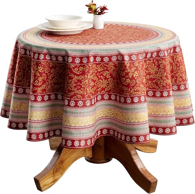 Maison d' Hermine Table Cloth Round Table 100% Cotton 63 Inches Fall Tablecloth Reusable Everyday Use for Thanksgiving Christmas Decorations Dining Farmhouse Party (Sofia)