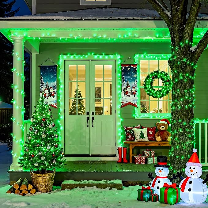 JMEXSUSS 200 LED Green Christmas String Lights Indoor Outdoor Clear Wire | Connectable, Plug in, for Halloween Christmas St Patricks Day Spring Tree Garden Decor