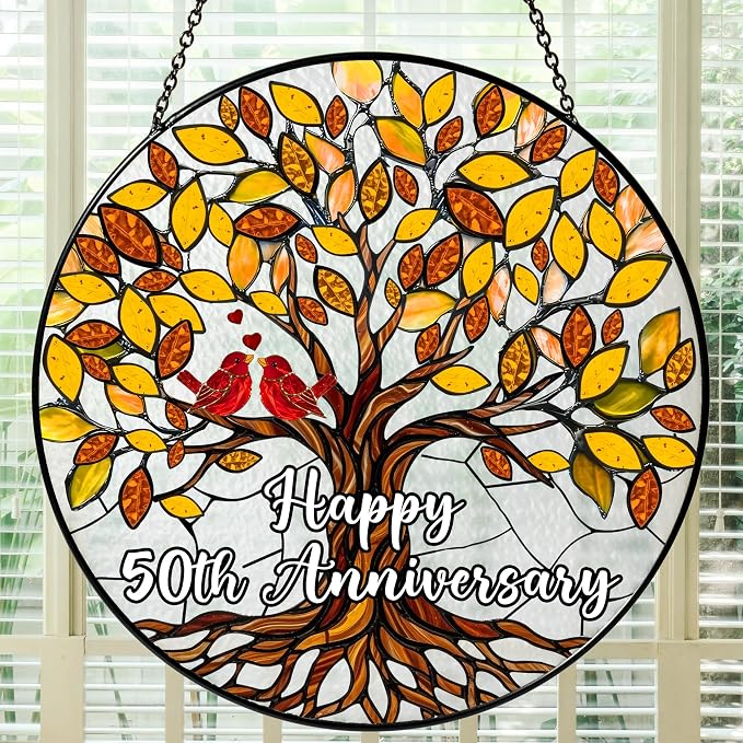50th Wedding Anniversary Stained Glass Suncatcher, Golden Anniversary Wedding Gift, 50th Anniversary Marriage Gifts for Couples, Wife, Husband or Parents, 50 Year Marriage Celebration