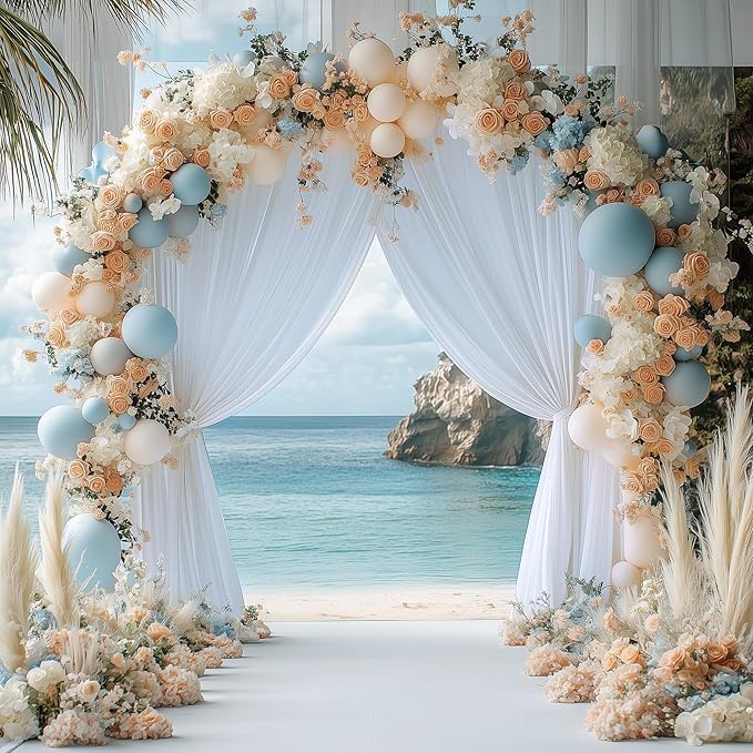 Wokceer White Backdrop Curtain for Parties 10x10FT Photo Backdrop Drapes for Wedding Polyester White Backdrop for Photoshoot Baby Shower Birthday Party Curtains Photography Background 2 Panels 5x10FT