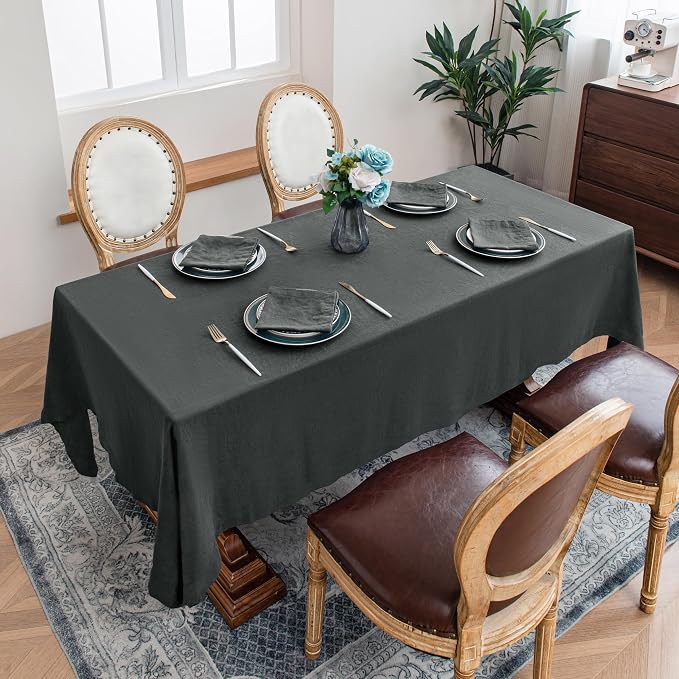 Linen World 100% Linen Tablecloth,Grey Tablecloth 90" x 60" Inch,Washable Rectangular Tablecloth for Dining,Outdoor,Weddings and Restaurants,Decorative Thanksgiving Christmas,Jacquard Weave Design