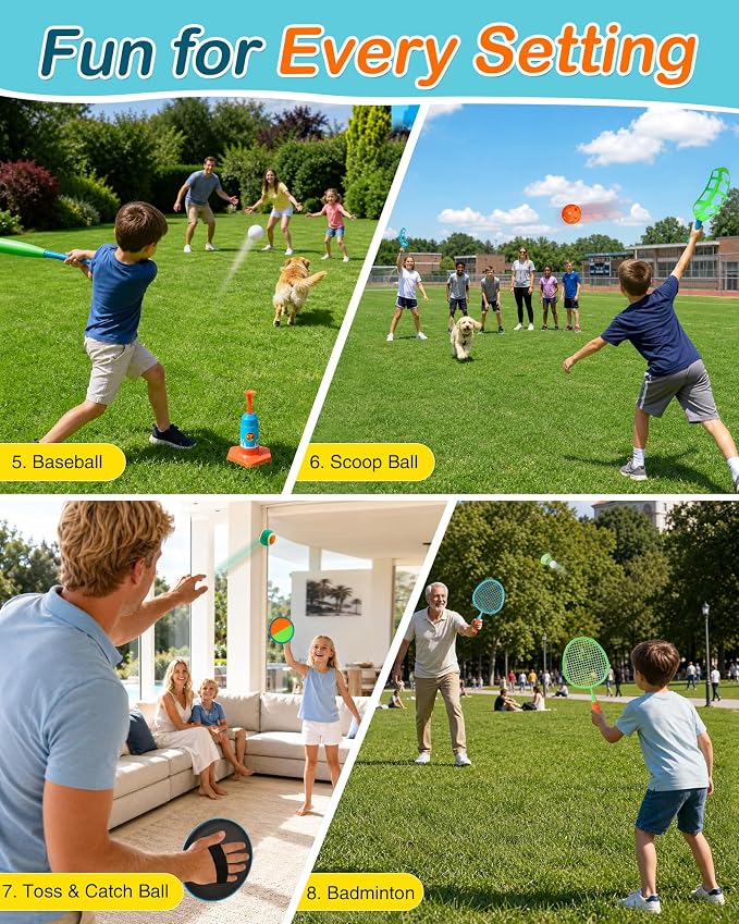 Outdoor Toys for Kids Ages 4-8, 8-in-1 Backyard Games Set with Multiple Sports Activities, Outdoor Family Play for Boys and Girls, Ideal for Parties, Camping & Birthday Gifts