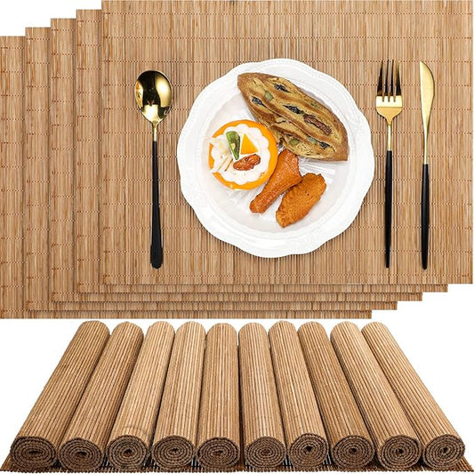 Set of 24 Bamboo Placemats 15.8x12 Inch Sushi Rolling Mat Japanese Style Wicker Placemats Washable Heat Resistant Table Mats for Dinner Kitchen Wedding Party(Bamboo Color)