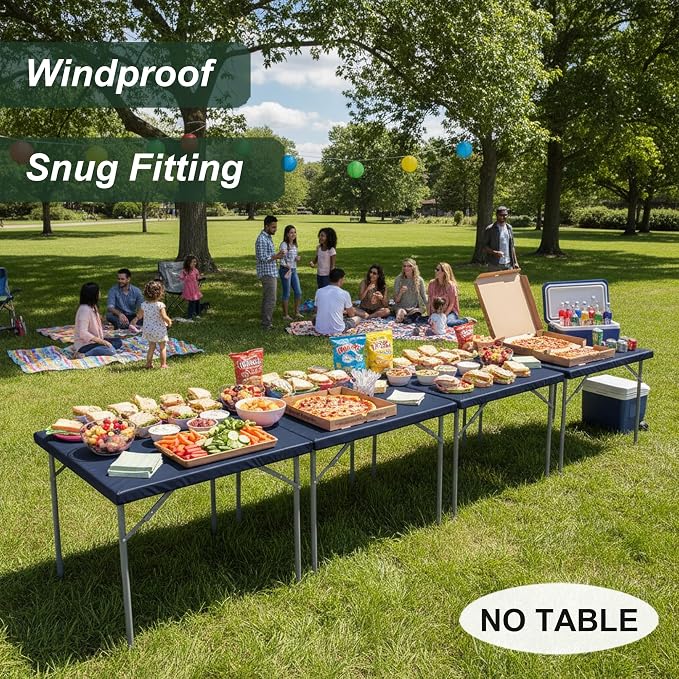 LUSHVIDA 2 Packs Vinyl Card Tablecloth with Flannel Backing 36x36 inch - Waterproof Plastic Picnic Table Cover for Square Folding Table Cloth with Elastic Corners, Navy Blue
