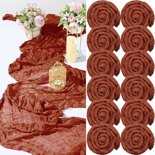 Foaincore 12 Pack Bulk Table Runner for Wedding Terracotta Cheesecloth Table Runner 13Ft Boho Gauze Rustic 157" Long Cheese Cloth Romantic Bridal Baby Shower Event Arbor Decor