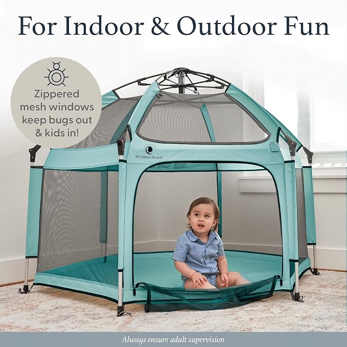 POP 'N GO PLAYPEN - Indoor & Outdoor Baby Playpen for Babies and Toddlers - Baby Beach Tent, Foldable, Portable W/Canopy, Travel Bag, & Mosquito Net - Pop Up Pack and Play Tent (Sweet Mint)