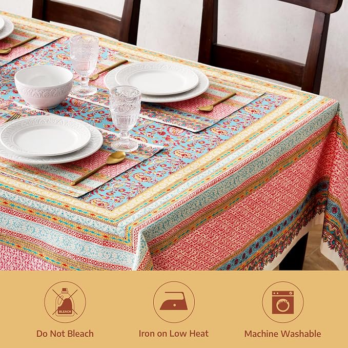 Maison d' Hermine Premium Table Cloth Rectangle Table 100% Combed Cotton 120 x 70 Inches Tablecloth Reusable Decorative for Dining Room, Farmhouse, Home, Party, Festive & Wedding - Lauris