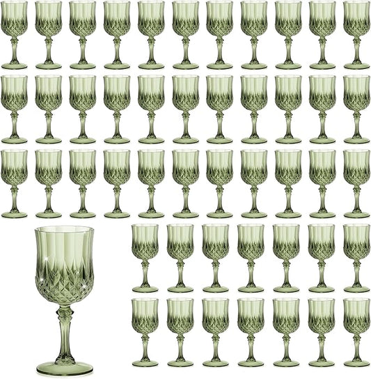 7OZ Plastic Wine Glasses, Reusable Vintage Goblets Unbreakable Drinking Glasses Crystal Water Cups Champagne for Wedding, Parties (48, Light Green)