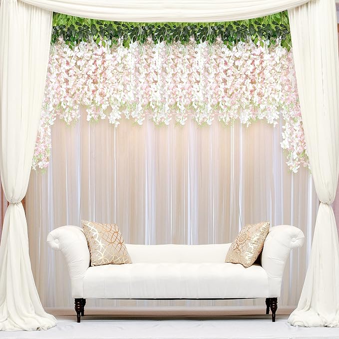 BLEUM CADE 20Pcs White & Pink Fake Wisteria Hanging Flowers, 3.6Ft/Pcs Artificial Wisteria Garland, Hanging Flowers for Wedding Party Home Backdrop Wall Decoration