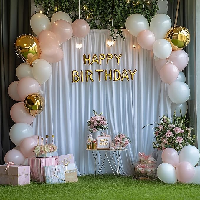 Wokceer White Backdrop Curtain for Parties 10x10FT Photo Backdrop Drapes for Wedding Polyester White Backdrop for Photoshoot Baby Shower Birthday Party Curtains Photography Background 2 Panels 5x10FT
