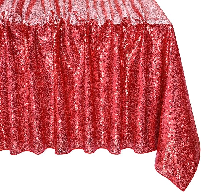MoKoHouse Red Tablecloth Rectangle 60" x 102" Glitter Table Cloth Sequin Fabric for Halloween Party Wedding Ceremony Cake Dessert Table Decorations