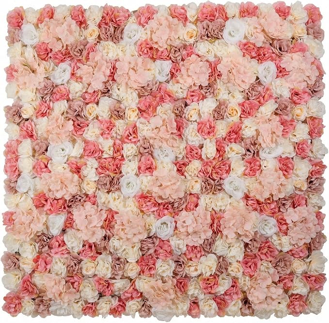 3D Flower Wall Backdrop 6 Pack, 24x16 Inch Blush Pink & Ivory Artificial Rose Panels, Polyester Material for Wedding, Party, Photo Studio, Home & Fence Decor