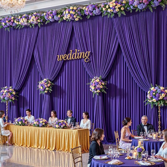 2 Panles Purple Backdrop Curtains - Wrinkle Free Fabric Backdrop Curtain for Photoshoot, 10FT Wedding Party Photo Backdrop Drapes for Birthday Baby Shower Photography Stage Background Decorations