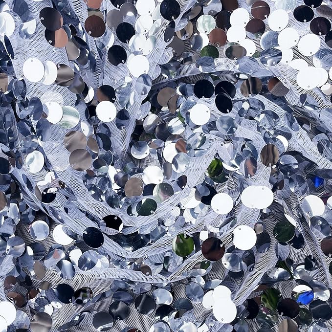 9FTx10FT Silver Sequin Backdrop 1 Panel,18MM Large Payette Sequins Backdrop, Glitter Photobooth Props for Christmas Party Wedding Birthday