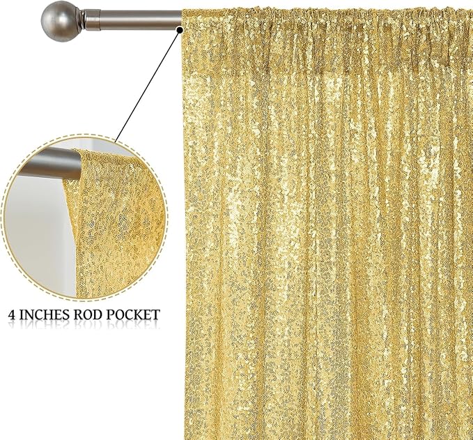 Sugargirl Gold Sequin Backdrop Curtain 6 Panels 2FTx8FT Glitter Gold Background Drapes Sparkle Photography Backdrop for Party Wedding Birthday Wall Decoration