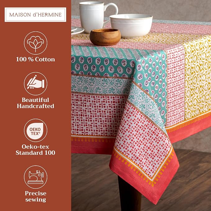 Maison d' Hermine Table Cloth Rectangle Table 100% Cotton 70 x 90 Inches Tablecloth Reusable Decorative for Dining Kitchen Room Farmhouse Party Home Hotel Restaurant Spring Summer - Provence