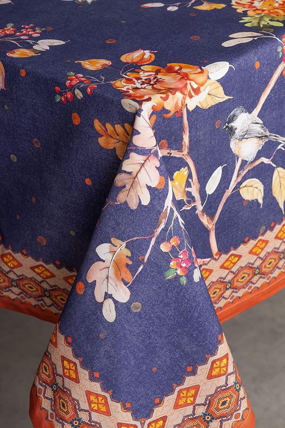 Maison d' Hermine Table Cloth Rectangle Table 100% Cotton 70 x 108 Inches Fall Tablecloth Reusable Everyday Use for Thanksgiving Christmas Decorations Dining Farmhouse Party (Kelim - Infinity)