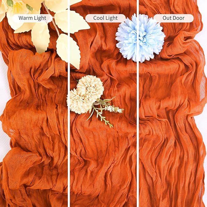 8 Pack Orange Table Runner 10FT Cheesecloth Table Runner Boho Gauze Table Runners Long Rustic Sheer Fabric Table Runners for Wedding Party Bridal Shower Farmhouse & Home Decor