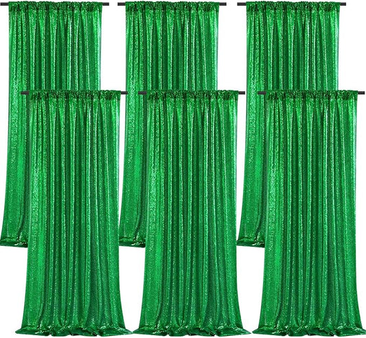 B-COOL Green Sequin Backdrop Curtain 6 Panels 2ftx8ft Glitter Curtain Drapes Background for Birthdat Wedding Ceremony Stage Party Background Decorations