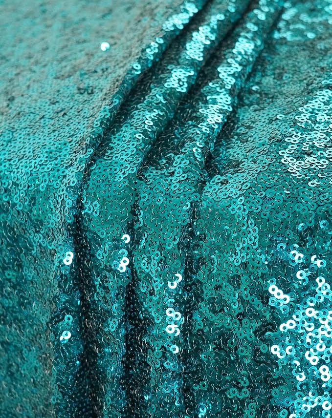 Eternal Beauty Teal Tablecloth, 50x50 Inch Sequin Square Table Cover for Cake Dessert Exhibition Party Birthday Events