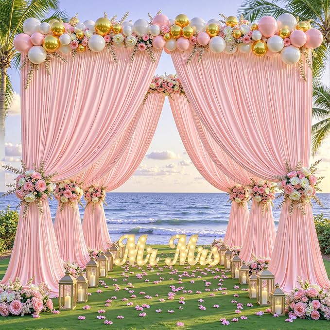 Blush Pink Backdrop Curtains-Wrinkle-Free Polyester Photography Drapes Party Curtain Background for Baby Shower Wedding Decorations- 8 X10FT