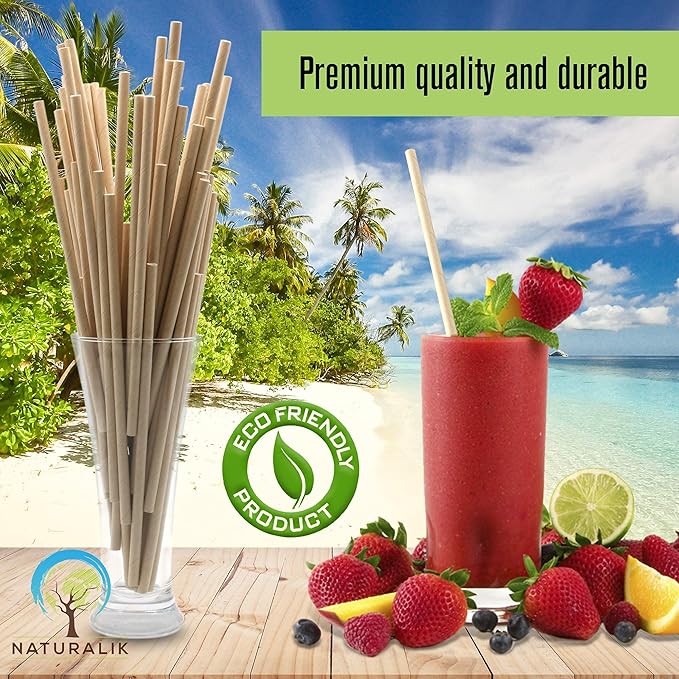 Naturalik 1000-Pack Sturdy Biodegradable Paper Straws Heavy-Duty, Dye-Free, Eco-Friendly Sturdy Paper Straws Bulk Drinking Straws for Smoothies, Restaurants and Party Decorations 7.7" (Brown, 1000pc)
