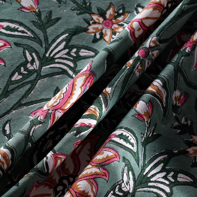 Ridhi Round Tablecloth Hand Block Print 100% Cotton Reusable Virdian Green 110 Inch Table Cover Decorative Everyday Use for Dining, Home, Party, Wedding, Farmhouse, Party Gift for Spring, Mother's Day
