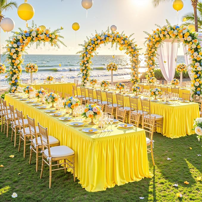 Wish Care 6 Pack Yellow Rectangle Table Clothes for 6 Foot Tables, Polyester Fitted Tablecloths 6ft Stretch Table Cover for Wedding, Birthday, Parties, Trade Show, Craft Show