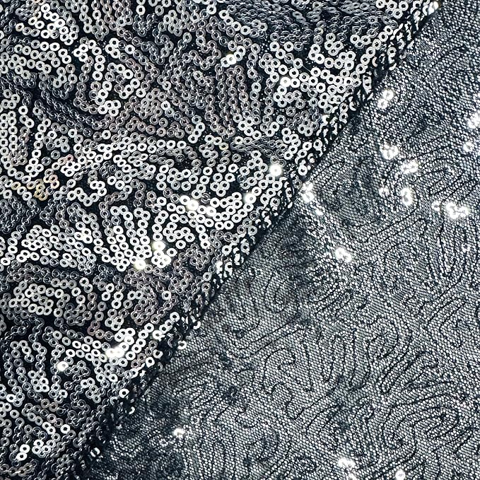 Sugargirl Black Silver Sequin Backdrop Curtain 4 Panels 2FTx8FT Glitter Black Silver Background Drapes Sparkle Photography Backdrop for Party Wedding Birthday Wall Decoration
