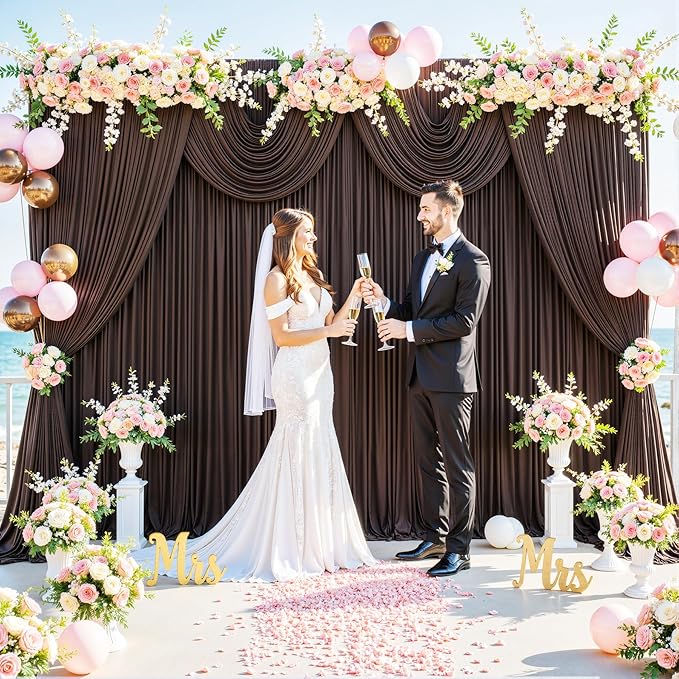 10 Panels Brown Backdrop Curtain for Parties Wedding Wrinkle Free Brown Photo Curtains Backdrop Drapes Fabric Decoration for Birthday Party Baby Shower 50ft(W) x 10ft(H)