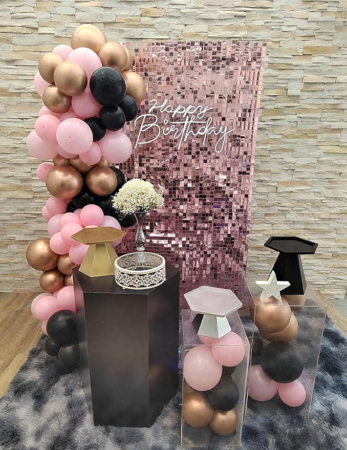 Pink Shimmer Wall Backdrop 48 Panels Cover 6 x 8 Ft, Photo Backdrops for Wedding,Anniversary,Birthday,Party Decoration